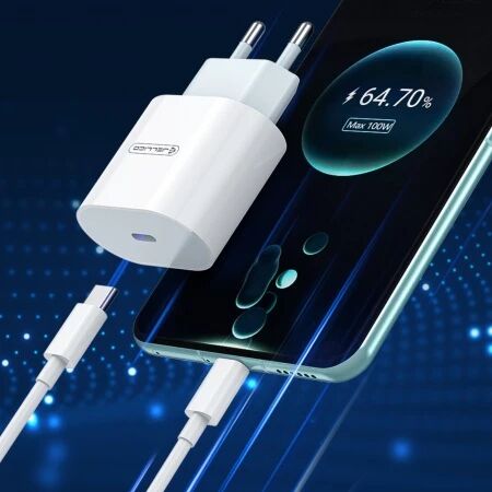 Adaptateur secteur Usb-C avec cable Usb-C/Type C vers Type C (20W) JELLICO AK200 blanc