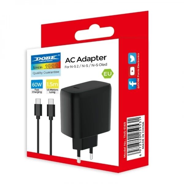 Adaptateur secteur USB-C/Type C avec cable USB-C/Type C pour Nintendo Switch 2 DOBE TNS-5169 (Boite/blister) noir