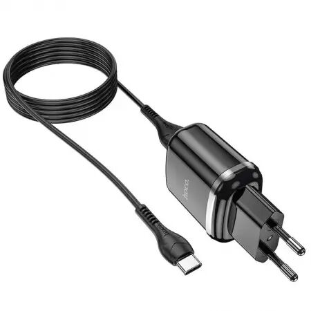 Adaptateur secteur USB Double port avec Cable USB-C/Type C (12W) HOCO N4 (Boite/Blister) noir
