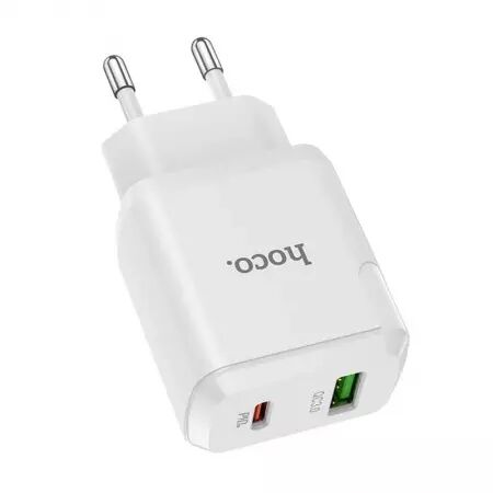 Adaptateur secteur USB et USB-C/Type C Double port avec cable Type C vers Lightning HOCO N5 (Boite/BLISTER) blanc
