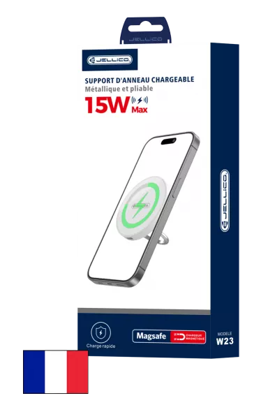 Anneau en m�tal pliable et 360� magsafe pour charge � induction JELLICO W23 (Boite/blister) blanc