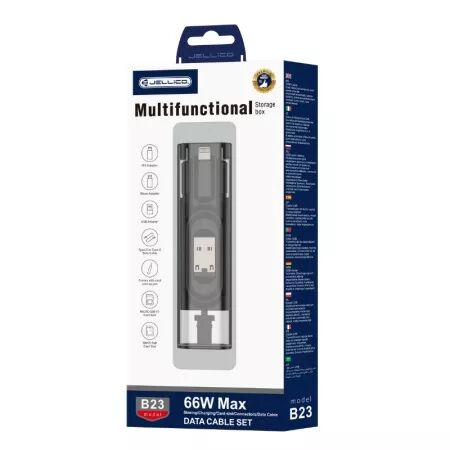 Boitier de rangement multifonctionnel (Lightning/micro USB/USB/USB-C/Type C) 66W max JELLICO B23 (Boite/blister) noir