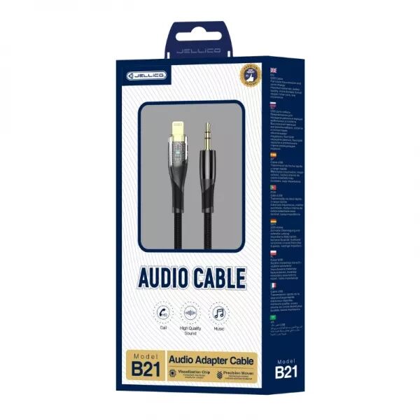 Cable Audio Lightning vers Jack (3.5mm) 1.2 m�tres JELLICO B21 (Boite/blister) noir