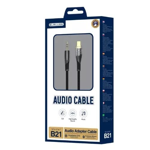 Cable Audio USB-C/Type C vers Jack (3.5mm) 1.2 m�tres JELLICO B21 (Boite/blister) noir