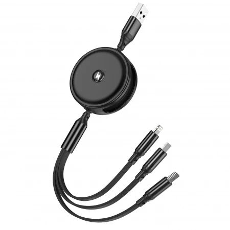 Cable enrouleur Usb 3 en 1 (Usb-C/Type C, Lightning, Micro Usb) JELLICO B19 blanc
