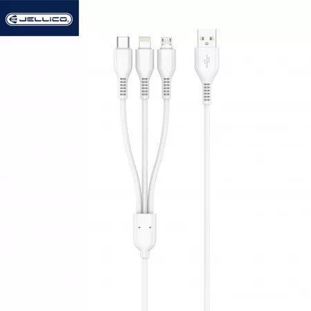Cable USB 3 en 1 (USB-C/Type C, Lightning, Micro USB) JELLICO KDS-33 (Boite/BLISTER) blanc