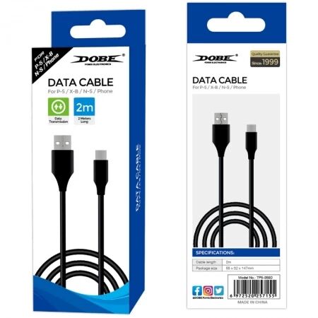 Cable USB-A vers USB-C 2m pour PlayStation 5 / PS5 DOBE TP5-3580 (Boite/blister) noir