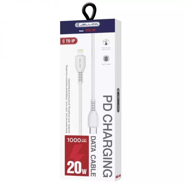 Cable USB-C/Type C vers Lightning (20W) 1 m�tre JELLICO KDS-30 (Boite/blister) blanc
