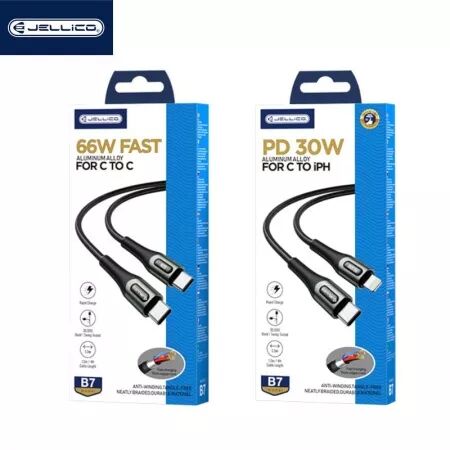 Cable USB-C/Type C vers Lightning (30W) 1 mètre avec embouts en Aluminium JELLICO B7 (Boite/BLISTER) noir