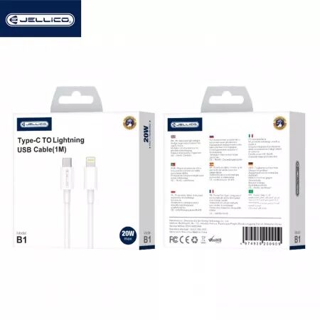 Cable USB-C/Type C vers Lightning (3.1 A) 1 m&egrave;tre JELLICO B1 (Boite/BLISTER) blanc
