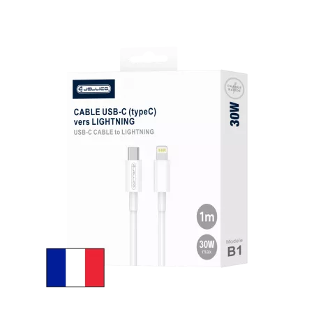Cable USB-C/Type C vers Lightning (3.1 A) 1 m&egrave;tre JELLICO B1 (Boite/blister) blanc