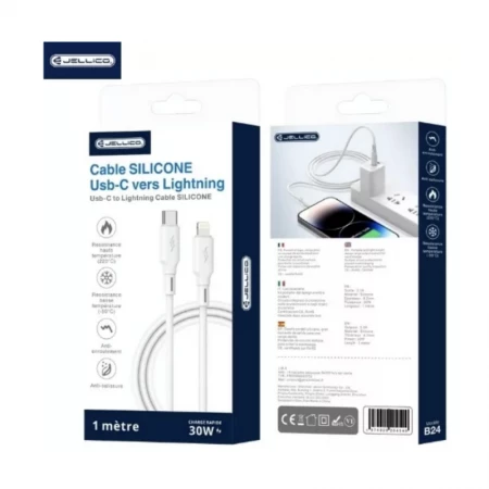 Cable USB-C/Type C vers Lightning (3.1 A) 1 mètre JELLICO B24 (Boite/blister) blanc