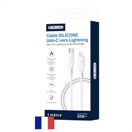 Cable USB-C/Type C vers Lightning (3.1 A) 1 mètre JELLICO B24 (Boite/blister) blanc