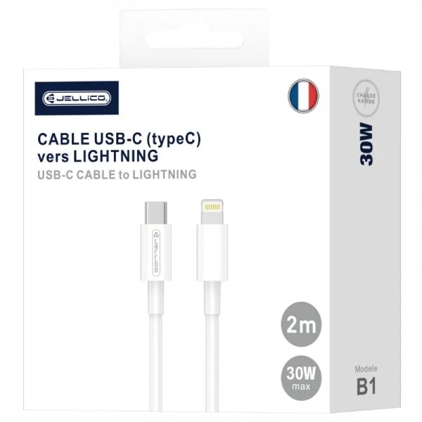 Cable Usb-C/Type C vers Lightning (3.1 A) 2 m�tres JELLICO B1 blanc