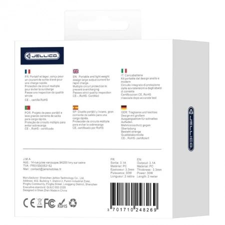 Cable Usb-C/Type C vers Lightning (3.1 A) 2 m&egrave;tres JELLICO B1 blanc