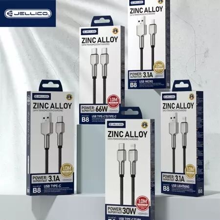 Cable USB-C/Type C vers Lightning (3.1A) 1 mètre avec embouts en Zinc JELLICO B8 (Boite/BLISTER) noir