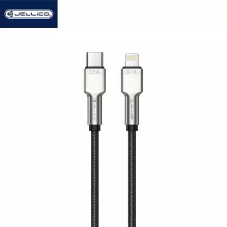 Cable USB-C/Type C vers Lightning (3.1A) 1 mètre avec embouts en Zinc JELLICO B8 (Boite/BLISTER) noir