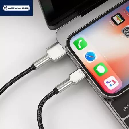 Cable USB-C/Type C vers Lightning (3.1A) 1 mètre avec embouts en Zinc JELLICO B8 (Boite/BLISTER) noir