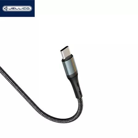 Cable USB-C/Type C vers Lightning (3.1A) 1 mètre en nylon tressé JELLICO A20 (Boite/BLISTER) noir