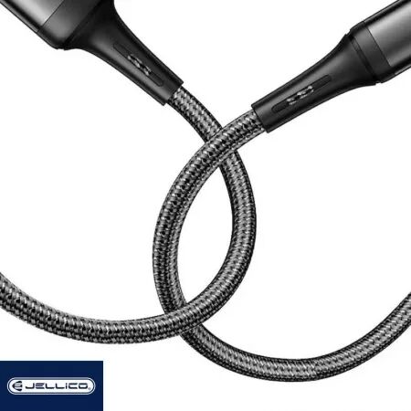 Cable USB-C/Type C vers Lightning (3.1A) 1 mètre en nylon tressé JELLICO A20 (Boite/BLISTER) noir