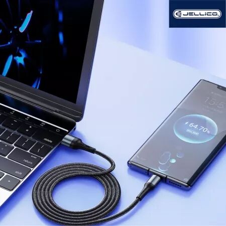 Cable USB-C/Type C vers Lightning (3.1A) 1 mètre en nylon tressé JELLICO A20 (Boite/BLISTER) noir