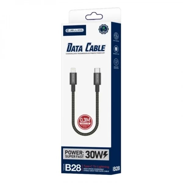 Cable Usb-C/Type C vers Usb-C/Type C (3.1A) 0.3 m�tre JELLICO B28 noir