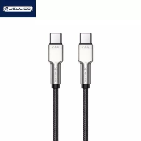 Cable USB-C/Type C vers USB-C/Type C (3.1A) 1 mètre avec embouts en Zinc JELLICO B8 (Boite/BLISTER) noir