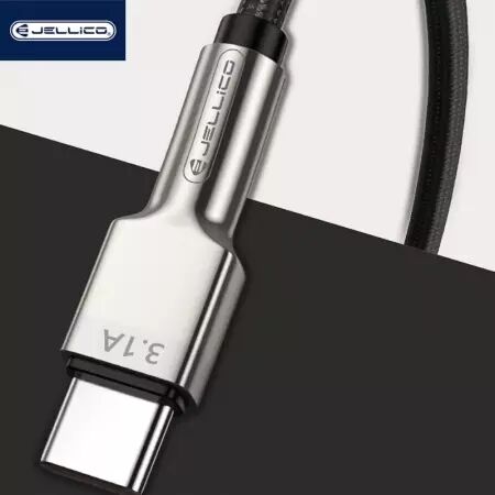 Cable USB-C/Type C vers USB-C/Type C (3.1A) 1 mètre avec embouts en Zinc JELLICO B8 (Boite/BLISTER) noir