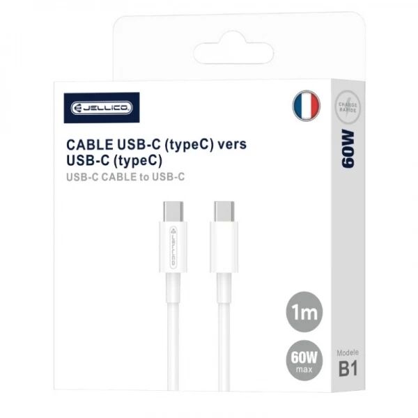 Cable Usb-C/Type C vers Usb-C/Type C (3.1A) 1 m�tre JELLICO B1 blanc