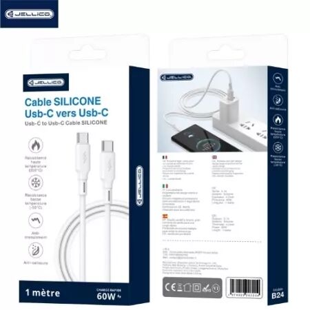 Cable USB-C/Type C vers USB-C/Type C (3.1A) 1 mètre JELLICO B24 (Boite/blister) blanc