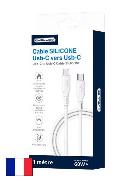 Cable USB-C/Type C vers USB-C/Type C (3.1A) 1 m�tre JELLICO B24 (Boite/blister) blanc