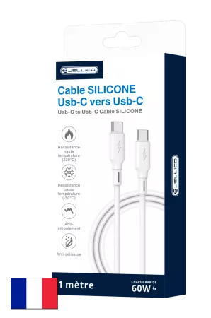 Cable USB-C/Type C vers USB-C/Type C (3.1A) 1 mètre JELLICO B24 (Boite/blister) blanc