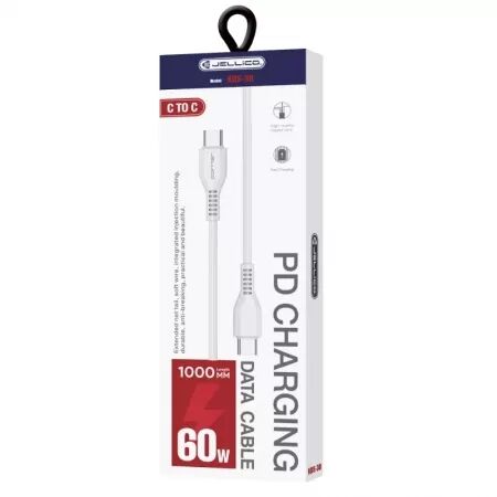 Cable USB-C/Type C vers USB-C/Type C (60W) 1 mètre JELLICO KDS-30 (Boite/blister) blanc