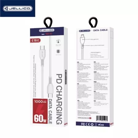 Cable USB-C/Type C vers USB-C/Type C (60W) 1 mètre JELLICO KDS-30 (Boite/blister) blanc