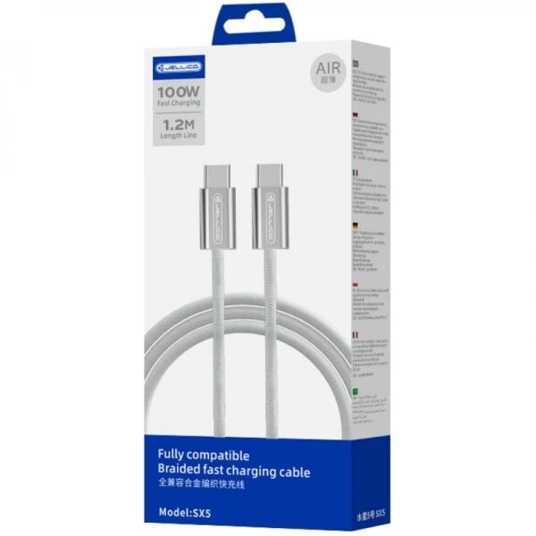 Cable Usb-C vers Usb-c/Type C (100W) 1.2 m�tre JELLICO SX5 gris