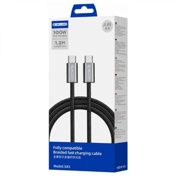 Cable Usb-C vers Usb-c/Type C (100W) 1.2 m�tre JELLICO SX5 noir