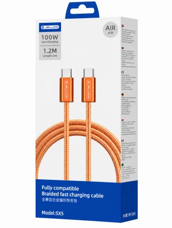 Cable Usb-C vers Usb-c/Type C (100W) 1.2 m&egrave;tre JELLICO SX5 orange