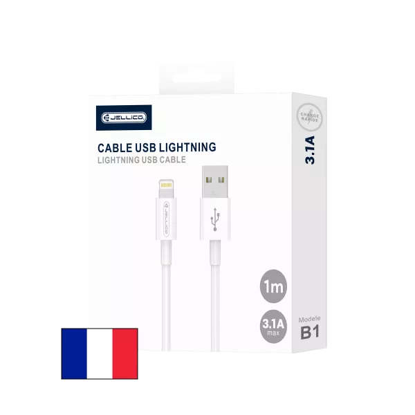 Cable Usb vers Lightning (3.1 A) 1 m�tre JELLICO B1 (Boite/blister) blanc
