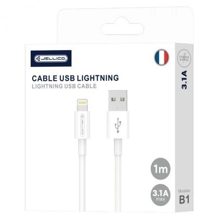 Cable Usb vers Lightning (3.1 A) 1 m&egrave;tre JELLICO B1 blanc