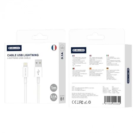 Cable Usb vers Lightning (3.1 A) 1 m&egrave;tre JELLICO B1 blanc