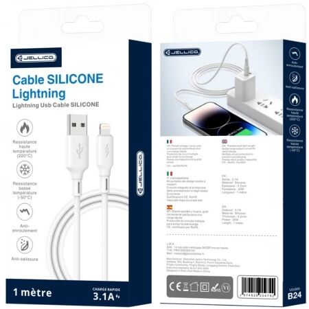 Cable Usb vers Lightning (3.1 A) 1 mètre JELLICO B24 (Boite/blister) blanc