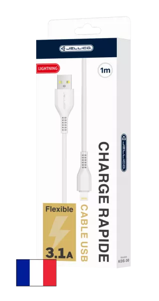Cable Usb vers Lightning (3.1 A) 1 m�tre JELLICO KDS-30 (Boite/blister) blanc