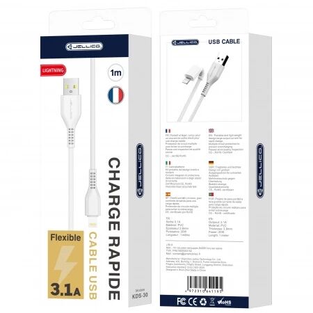 Cable Usb vers Lightning (3.1 A) 1 m&egrave;tre JELLICO KDS-30 blanc