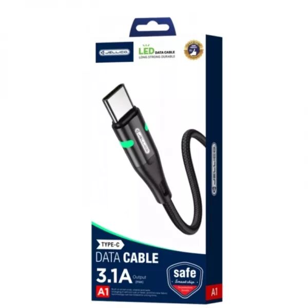 Cable Usb vers Lightning (3.1A) 1 m�tre en nylon tress� JELLICO A1 (Boite/blister) noir