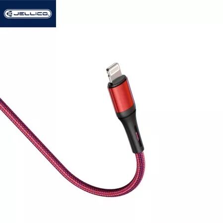 Cable Usb vers Lightning (3.1A) 1 mètre en nylon tressé JELLICO A20 (Boite/BLISTER) rouge