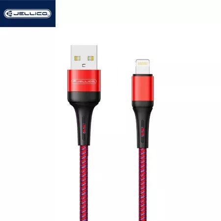 Cable Usb vers Lightning (3.1A) 1 mètre en nylon tressé JELLICO A20 (Boite/BLISTER) rouge