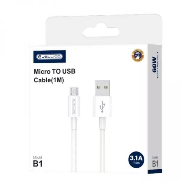 Cable Usb vers Micro Usb (3.1 A) 1 m�tre JELLICO B1 (Boite/blister) blanc