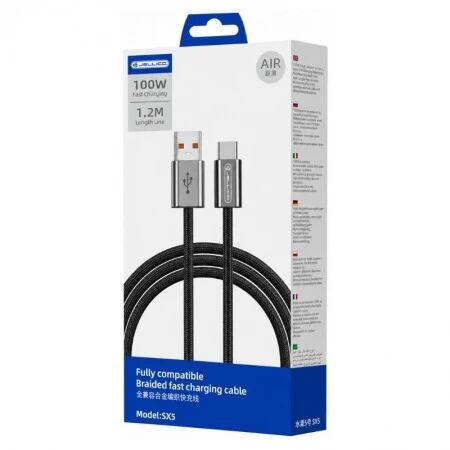 Cable Usb vers Usb-c/Type C (100W) 1.2 m&egrave;tre JELLICO SX5 noir