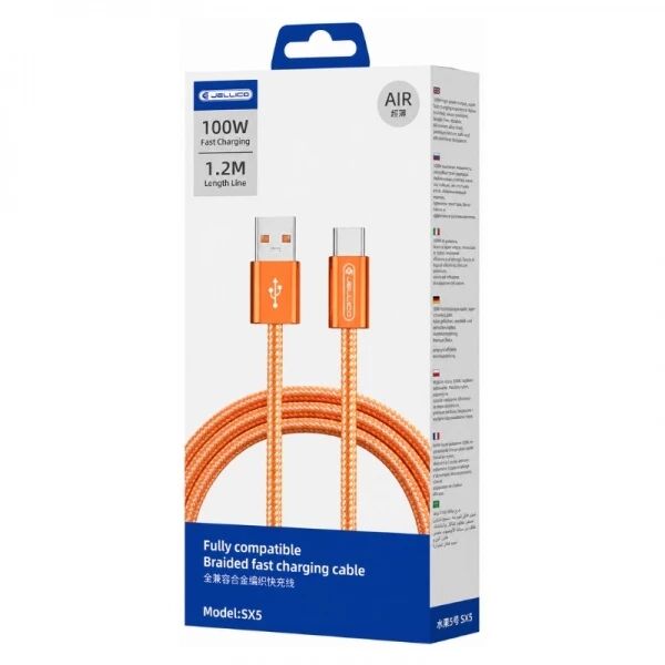 Cable Usb vers Usb-c/Type C (100W) 1.2 m�tre JELLICO SX5 orange