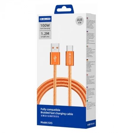 Cable Usb vers Usb-c/Type C (100W) 1.2 m&egrave;tre JELLICO SX5 orange